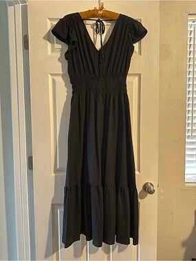 Black Midi Prairie Whimsy Goth Dress L
